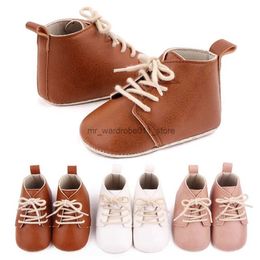 First Walkers Newborn Baby Boy Girl Shoes Cotton Sole Anti-slip PU Leather Baby Shoes Toddler Crib Shoes Lace-up British Baby Shoes Q231006