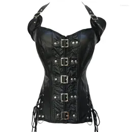 Bustiers & Corsets Fashion Women's Faux Leather Buckle Lace Up Overbust Corset Adjustable Halter Steampunk Tops Plus Size S-2XL