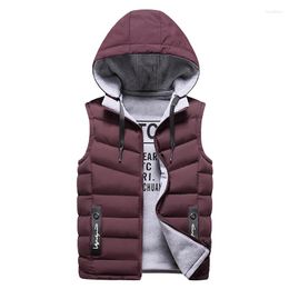 Men's Vests Men Autumn Winter Warm Double-sided Wear Vest With Hood Zipper Closure Waterproof Cold Prevention Sleeveless Casual Jacket