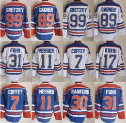 Man Vintage Hockey 30 Bill Ranford Jersey Retro 7 Paul Coffey 89 Sam Gagner 17 Jari Kurri 99 Wayne Gretzky 31 Grant Fuhr 11 Mark Messier Classic CCM Embroidery Good