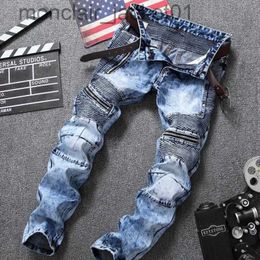 Men's Jeans European And American Direct Fold Zipper Motorcycle Snowflake Jeans High Quality Plus Size Direct Sales New men's Jeans Denim J231006