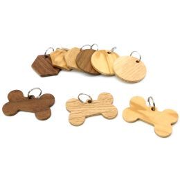 100Pcs Wood Dog ID Tag Bone Personalized Puppy Nameplate Anti-lost Round Name Tags For Dogs Keyrings Engraving