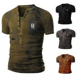 Men's T-Shirts 4 Colours Mens T Shirts V-neck Loose Military Uniform Tee Casual O-neck Short Sleeve Large Size286T