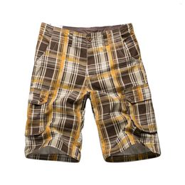 Men's Shorts Plaid Cargo For Men Chequered Five Point Pants Relaxed Fit Casual Loose Office Work With Multi Pockets Trousers