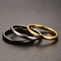 Whole 100pcs lot stainless steel rings width 2mm finger ring wedding band Jewellery for Men Women silver gold black Fashion Bran306r