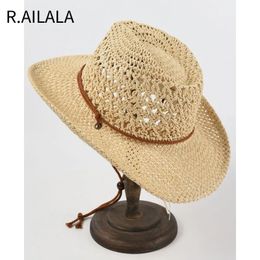 Wide Brim Hats Bucket Hats Panama Hat Summer Sun Hats for Women Man Hollow Out Beach Straw Hat for Men UV Protection Cap Chapeau Femme Women's Cowboy Hat 231006