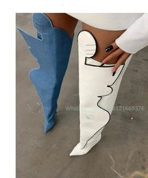 Boots Pointed Toe Design White Sexy Fashion Lady Thigh High Stiletto Heel Leather 2024 Women Shoes Party ROME 231006