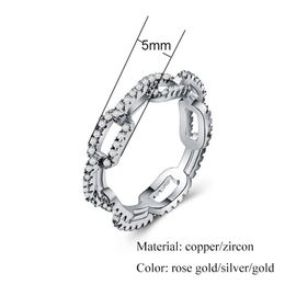 Creative Chain Ladies Zircon Ring for Women Silver-Plated Rose Gold Copper Rhinestone Ring Popular Wedding Jewelry209N