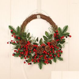 Decorative Flowers Wreaths Christmas Round Natural Rattan Wreath Stem Branch Ring Garland Birthday Party Decor Supplies Decorations Dr Dhncz