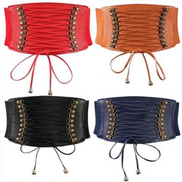 Belts Women Elastic Wide Band Tied Waspie Girl Corset Waist Punk Cincher Belt PU Leather Ladies