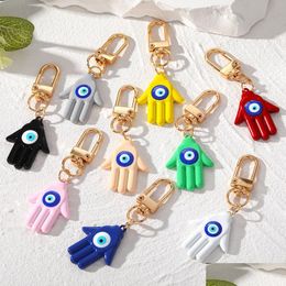 Key Rings Candy Colors Hamsa Hand Keychain Ring For Women Men Fatima Blue Eye Bag Car Accessories Pendant Drop Delivery Jewelry Dhjqp