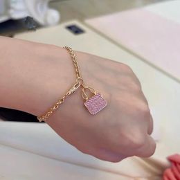 Luxury Charm Women Jewelry Gold Bracelet Simple Full Diamond Bag Lock Head Buckle Design Fashion Shine Designer gorgeous Atmosphere lady Silver Bracelet