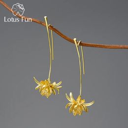 Ear Cuff Lotus Fun 18K Gold NightBlooming Cereus Flower Long Dangle Earrings for Women 925 Sterling Silver Original Luxury Fine Jewellery 231005