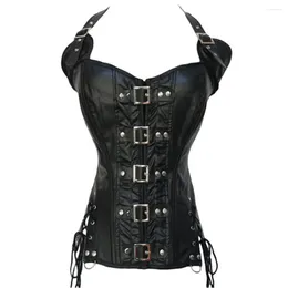 Bustiers & Corsets Fashion Corset Vintage Black Brown Steel Boned Faux Leather Steampunk Bustier Plue Size S-XXL