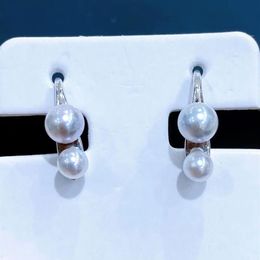 22090503 Diamondbox -Jewelry earrings ear studs akoya PEARL sterling 925 silver simple hook 3 5-4mm 4 5-5 mm round double pendant 324F