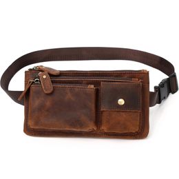 Waist Bags Vintage Leather Waist Bag Fanny Pack for Men Women Hip Bum Bag Belt Slim Chest Bags Cell Phone Purse Wallet Crossbody Sling Pou 231006