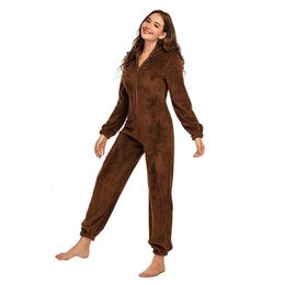 Family Matching Outfits Winter Warm Pj Flannel Kid Adults Sleepwear Women's Zipper Hooded Long Sleeve Jumpsuit Plush Warm Romper Pyjamas 231005