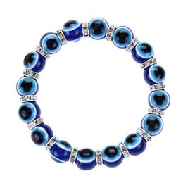 Charm Bracelets Colorf Turkish Blue Evil Eye 10Mm Red Eyes Beads Handmade Elasticity Bracelet For Men Women Yoga Reiki Jewelry Drop De Dh7Ye