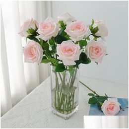 Decorative Flowers Wreaths 5Pcs Feel Moisturising Rose Fake Real Touch Decor Artificial Bridal Bouquet Party Home Flore Drop Delivery Dhcs9