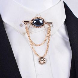 Pins Brooches Whole- High Quality Fashion Crystal Gem Men Brooch With Tassel Chain Shirt Tassels Suit Lapel Pin Accessories S264C