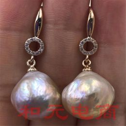 Ear Cuff HUGE baroque purple south sea pearl earrings 18K gold natural earbob TwoPin dangler 231005