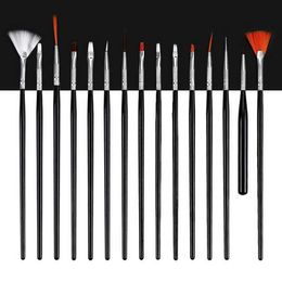 15 Pcs Professional Gel Nail Brushes 15 Sizes Nail Art Acrylic Brush Pens Wooden Handle Dotting Drawing Paint Brush Set ZZ