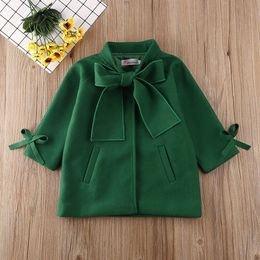 Coat 212Y Kids Clothes Girls Woollen Jacket Long Child Coats Bowknot Fashion Trench Overcoat Spring Autumn Winter Baby Infant Outwear 231008