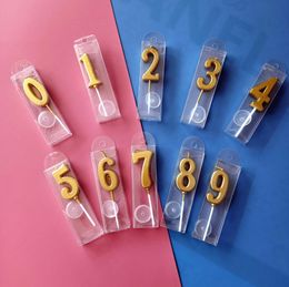 Golden Birthday Candles 0-9 Number Candle Smokeless Candle Creative Cake Decoration Birthday Party Decorations Separate PVC Box Packaging SN4476