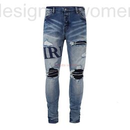 Men's Jeans Designer Clothing Amires Denim Store Trend Brand Men Distressed Ripped Skinny Motocycle Biker Rock Hip hop Pant Fashion Straight Trousers 25