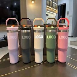 30oz Tumblers With Hanger Double Walled Stainless Steel Insulated Car Mugs Outdoor Camping water Bottles Reusable Leakproof Flip C210v