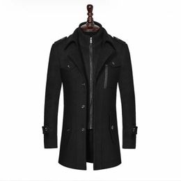 Men's Wool Blends Fashion Winter Mens Wool Blends Double Collar Thick Jacket Single Breasted Trench Coat Men Size M3Xl Brand Outdoor Warm Soft 231005