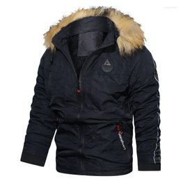 Men's Jackets Winter Wool Collar Plus Velvet Hooded Thicken Parkas Cotton Warm Fleece Jacket Coat Windproof