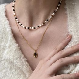 Chains 18K Gold Plated Natural Agate Pearl Strand Chain Necklace Double Layers Charm For Women Natrual Tiger Eye Stone Crystal