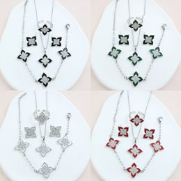 Four-leaf Clover Jewelry Sets Designer Necklace Bracelet Earrings Rings for Women Crystal Jewelry Brand Flower Chain Wedding Christmas Gift