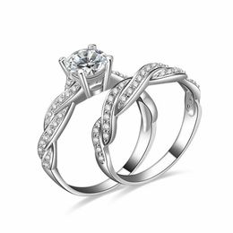 New Real 925 Sterling Silver Wedding Ring Set for Women Wedding Engagement Jewellery Whole N61259O