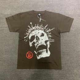Hellstar Studios Nailed Skull Print Tee Trendy Hip-Hop Short Sleeves Man Women T Shirts Unisex Cotton Tops Men Vintage T-shirts Su313D