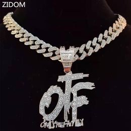 Pendant Necklaces Men Women Hip Hop ONLY THE FAMILY Letters Necklace With 13mm Miami Cuban Chain Iced Out Bling HipHop Jewelry338L