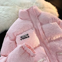 Women's Down Parkas Winter Love Stand Collar Cotton Jacket Women Harajuku Fashion Casual Multi Functional Pocket Zipper Thickened Bread Down Jackets 231005