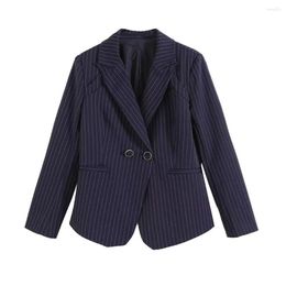 Women's Suits Fashionable Temperament Spring And Autumn Professional High-end Blue Striped Short Suit Long-sleeved Jacket