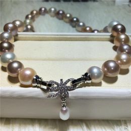Chains Hand Knotted Natural Large 11-13mm Colour Freshwater Pearl Temperament Micro Inlay Zircon Clasp Necklace Fashion Jewellery