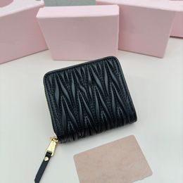 Miui Nappa Designer Matelasse Leather Wallet Purse Flap Snap Closure Metal Lettering Woman Zipper Space Wallets Three Credit Card