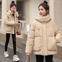 Women's Trench Coats 2023 Korean Hooded Down Cotton Coat Womens Puffer Parkas Thicken Warm Winter Jacket Casual Loose Cotton-Padded Outwear