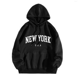 Men's Hoodies York Print Men Outdoor Sports Tracksuits Harajuku Oversize Leisure Hooded Tops Sweatshirts Loose Pockets Pullovers