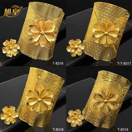 Bangle XUHUANG Indian Plated Gold Bangles With Ring Dubai Bride Wedding Party Bracelet Jewelry Gifts Arabic Charm Whole 2210312385