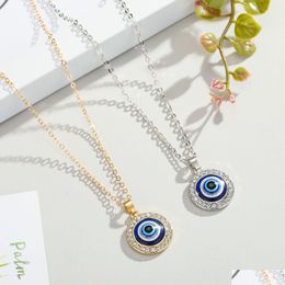 Pendant Necklaces 14Mm Coloured Glaze Blue Evil Eye Fashion Zircon Lucky Turkish Necklace For Friend Jewellery Gift Drop Delive Dhgarden Dhbub