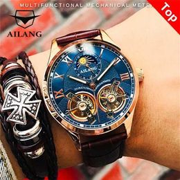 AILANG Original design watch men's double flywheel automatic mechanical fashion casual business clock 220117215V