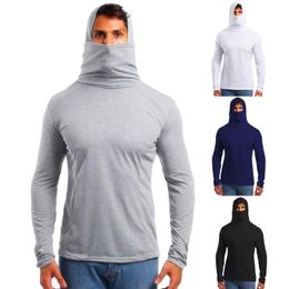 Mens T-Shirts Elastic Fitness Hood Long Sleeve Tees Male Mask T-Shirts Slim Fit Tops Whole Drop291m