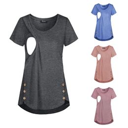 Maternity Tops Tees Maternity Clothes Burst Casual Women's T-shirt Mom Lactation Pyjamas Colour Cotton Solid Colour Nursing Top Maternity Tops 231006