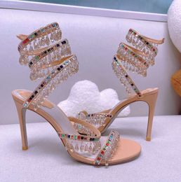 Crystal lamp stiletto Heel sandals for womens shoe Rene Caovilla Cleo rhinestone studded Snake Strass shoes Luxury Designers 9.5cm high heeled sandal 665ess