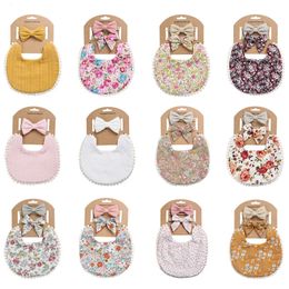 Bibs Burp Cloths Baby Bibs with Matching Butterfly-knot Heandband Pure Cotton Baby Girls Gift Set 231006